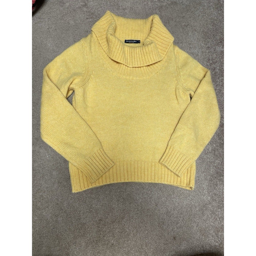 Women's Sweater Wool & Alpaca Size Large Cowls Neck Yellow Luxury Bianco & Blu‎